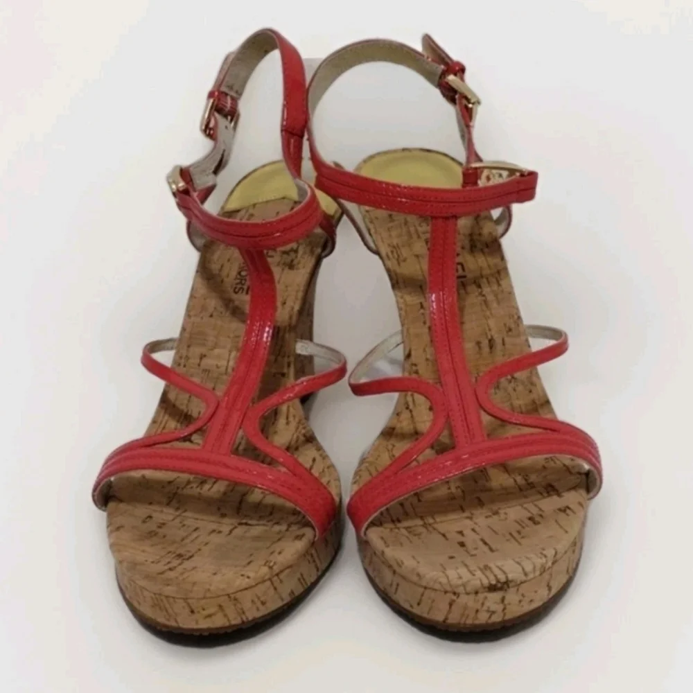 Michael Michael Kors Cicely Strappy Open Toe Cork Wedge Platform Sandals US 8